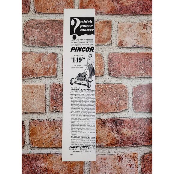 1950 Happy Housewife in Long Skirt Pushing‎ Large Power Lawn Mower Vtg Print Ad - Picture 5 of 6